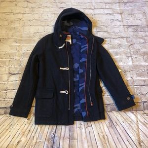 Mini Boden Wool Navy Toggle Coat with Blue Camo Lining